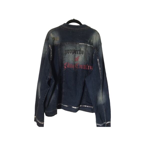 Stay Country Denim Jacket Womens Size 3X Dark Wash Graffiti Art Western Trucker - Picture 5 of 14